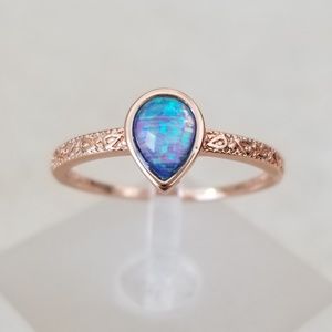 18k Over Sterling Blue Opal Ring